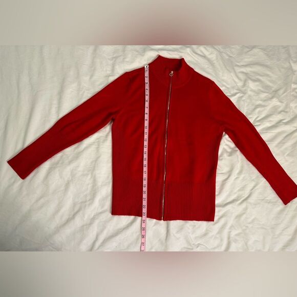 Calvin Klein Red Mock Neck Full Zip Ribbed Sweater Size Medium, Chic & Versatile - Picture 7 of 11